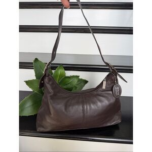 Brown genuine leather shoulder bag soft luxe adjustable strap hobo handbag new
